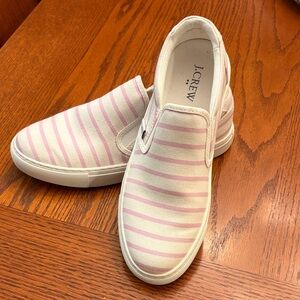 J. Crew Pink and White Striped Slip-On Sneakers